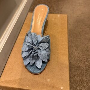 Anthropologie Light Blue Floral Kitten Heels